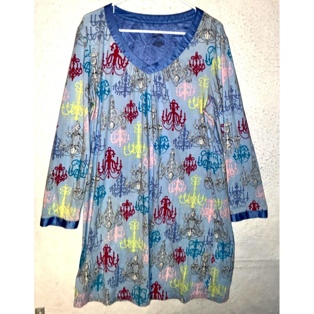 Nick & Nora Womens XXL Long Sleeve Nightgown Rainbow chandelier V-neck Sleep pj